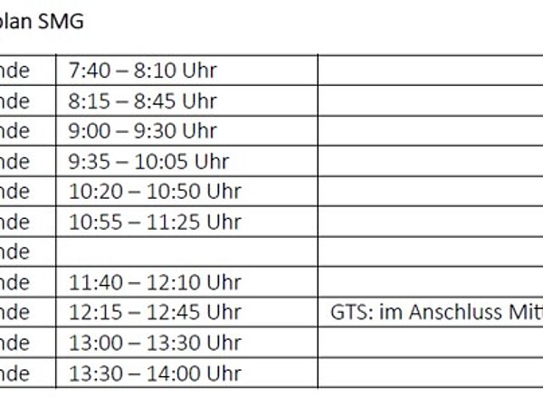 Plan der Kurzstunden am SMG